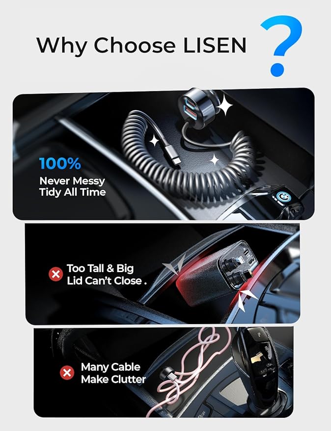 LISEN 65W for iPhone 17 16 15 Pro Max Car Charger