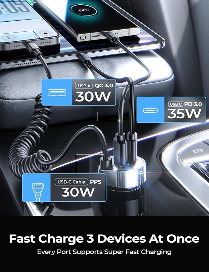 LISEN 65W for iPhone 17 16 15 Pro Max Car Charger