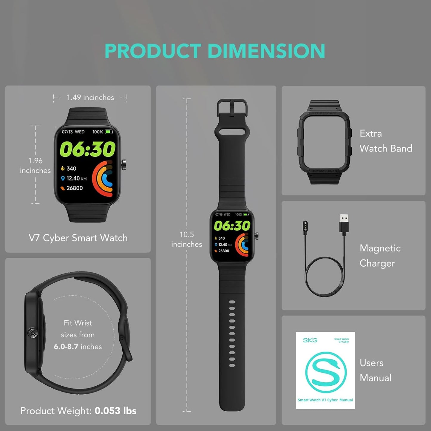 SKG Smart Watch for Men Women V7 Cyber